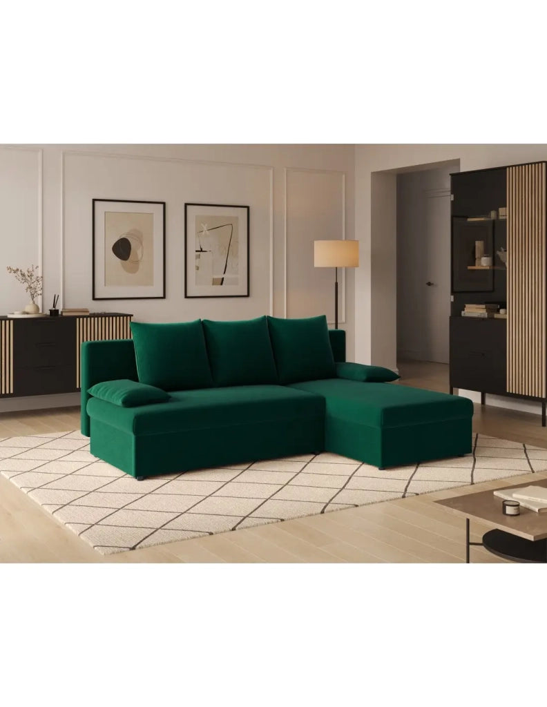 Divano ad angolo Verde scuro 3 posti angolo universale 206x90x146cm GINA