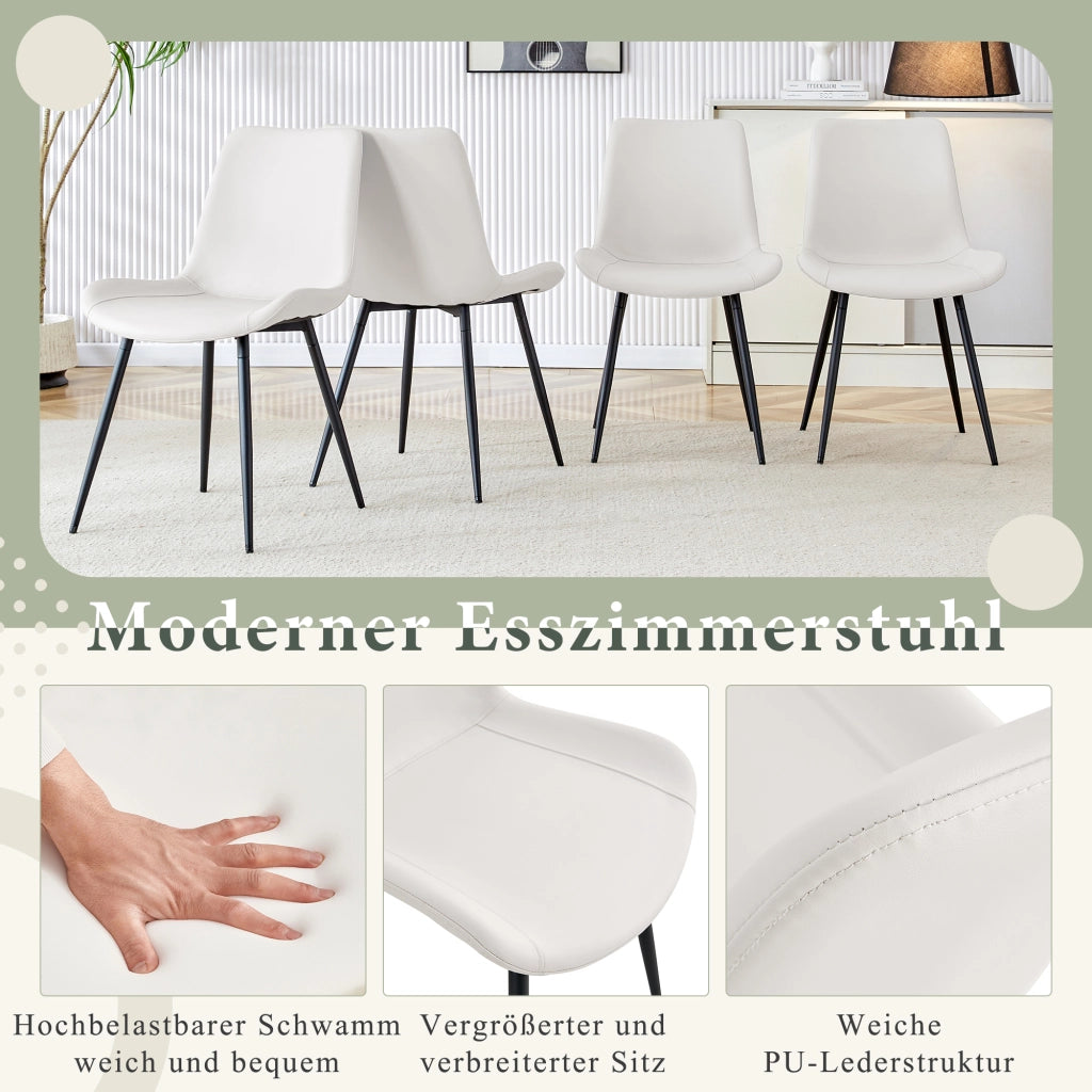 SEDIE da pranzo in PU bianco e metallo nero, Set da 4 pezzi