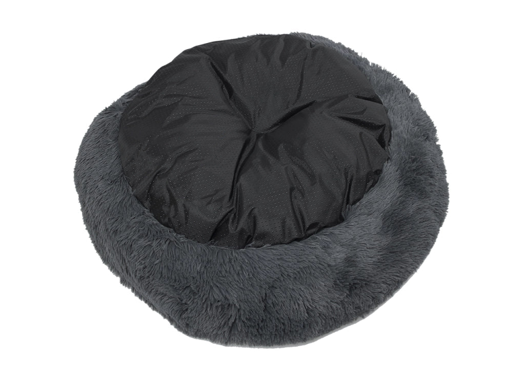 Cuccia Cane Gatto Cuscino Peloso Morbido Peluches Caldo Rotondo Ciambella Animali Fluffy - Grande - Grigio Scuro