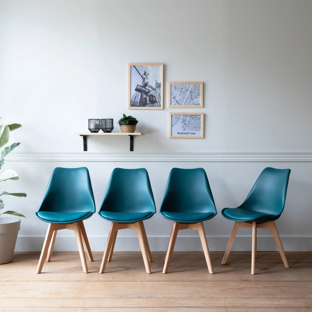 Set di 4 sedie scandinave NORA blu con cuscino