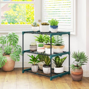 Scaffale a 3 livelli per piante con struttura a innesto in plastica e acciaio verde scuro 68 × 49 × 72 cm