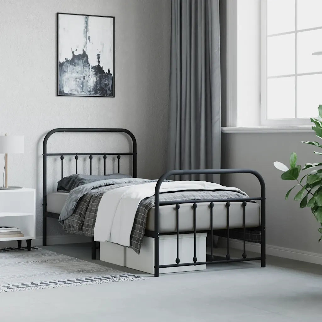 Giroletto con Testiera e Pediera Metallo Nero 90x190 cm 352588