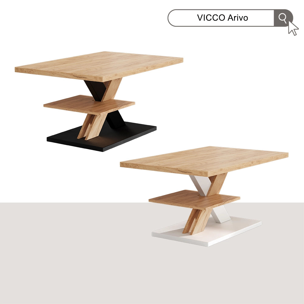 Vicco Tavolino da salotto Quercia/bianco 90 x 60 cm con ripiano