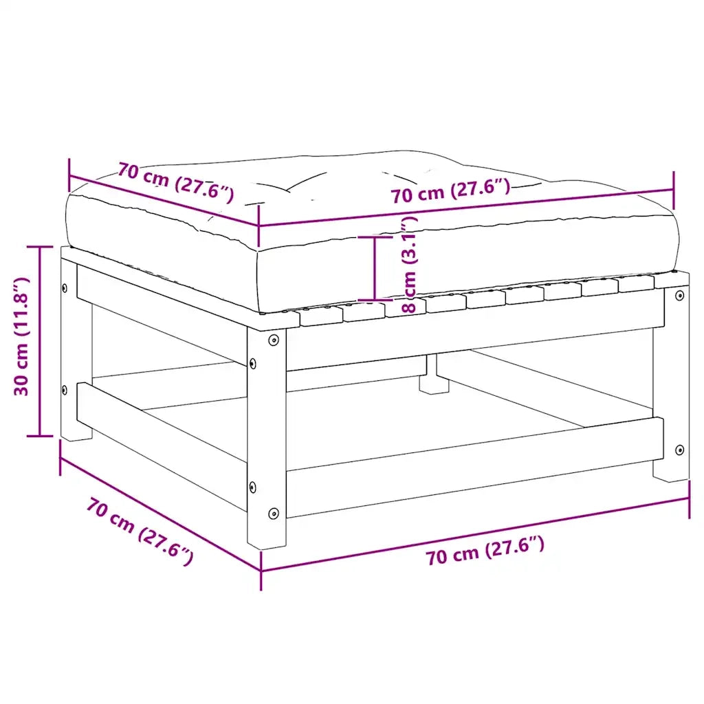 Sgabello da Giardino con Cuscino Nero in Legno Massello di Pino 805729