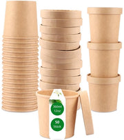 Bicchieri in Cartone da 50 pezzi - 360 ml - Resistenti al Magnetron - Congelabili - Bicchieri da Cibo - Carta di Alta Qualità - Bicchieri in Carta