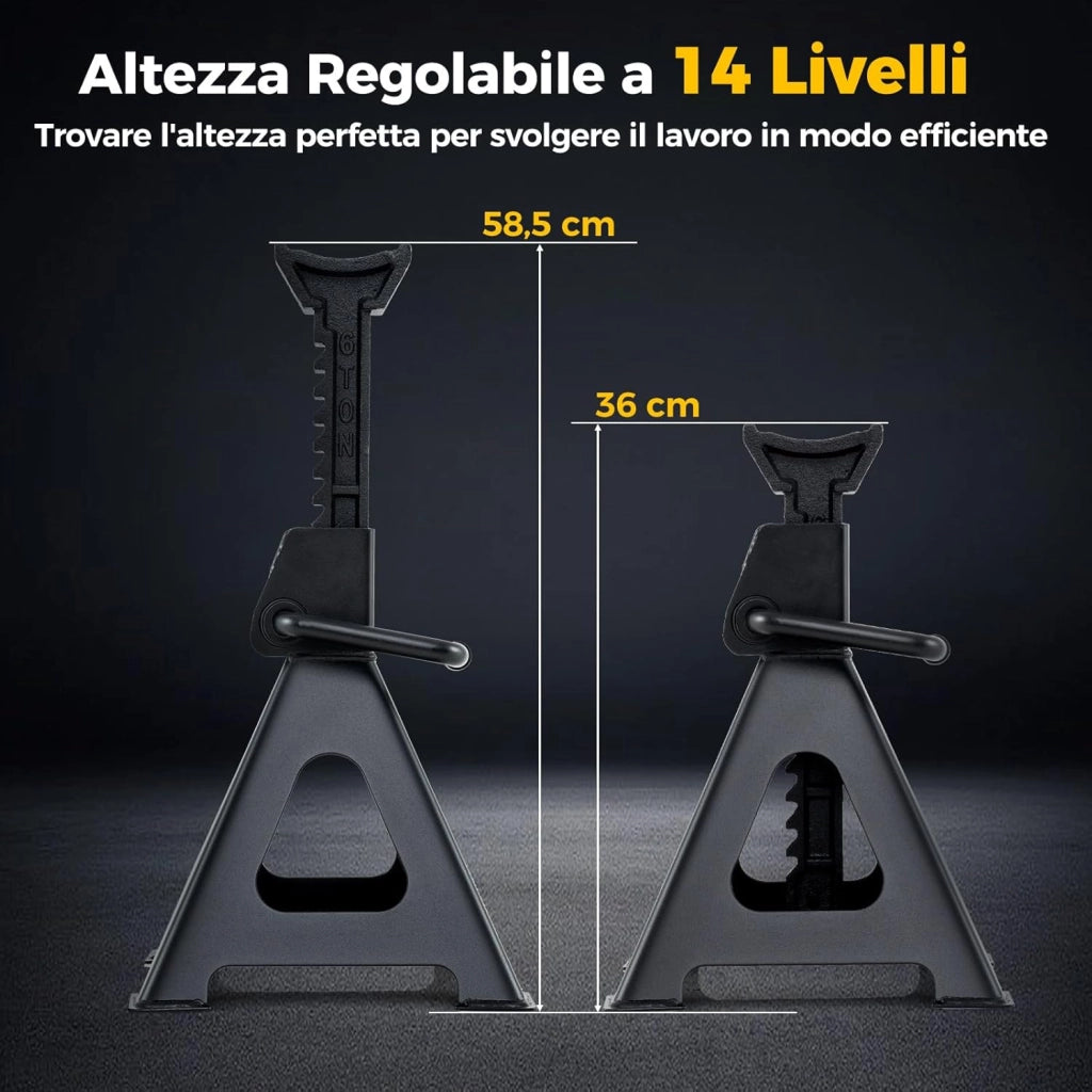 COSTWAY Coppia di Cavalletti per Auto con Portata di 6 Tonnellate, Cavalletti Auto Treppiedi a Cremagliera Altezza di Sollevamento 360-585 mm, Cavalletti Supporto Solleva Auto, Nero