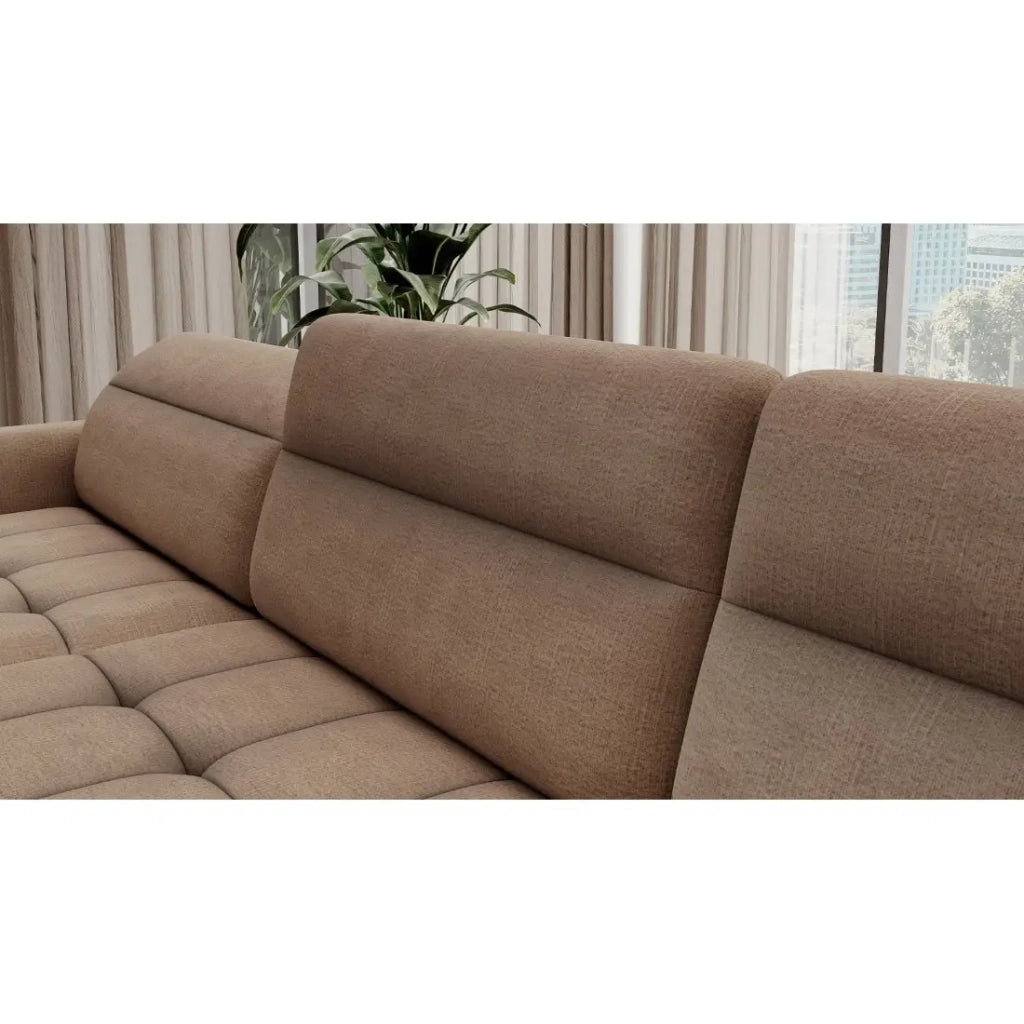 Divano angolare trasformabile BERTHO 306 cm marrone chiaro - Angolo sinistro con contenitore