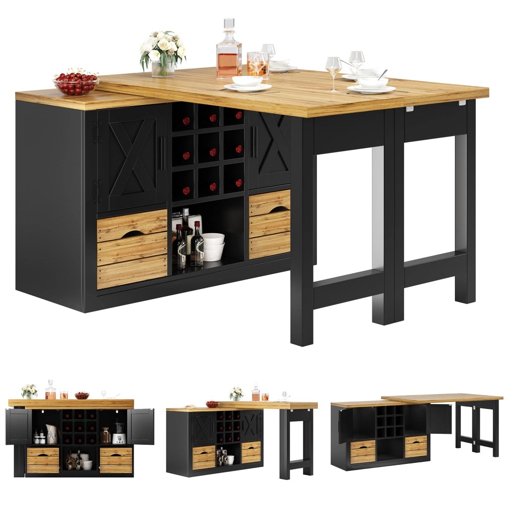 Tavolo estensibile con credenza; piano girevole a 360°; contenitore; per cucina e soggiorno; nero; 120 × 40 × 72 cm