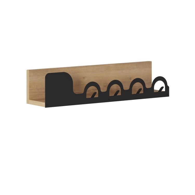 Appendiabiti da Parete 63x14x14 cm con Mensola in Metallo Effetto Quercia