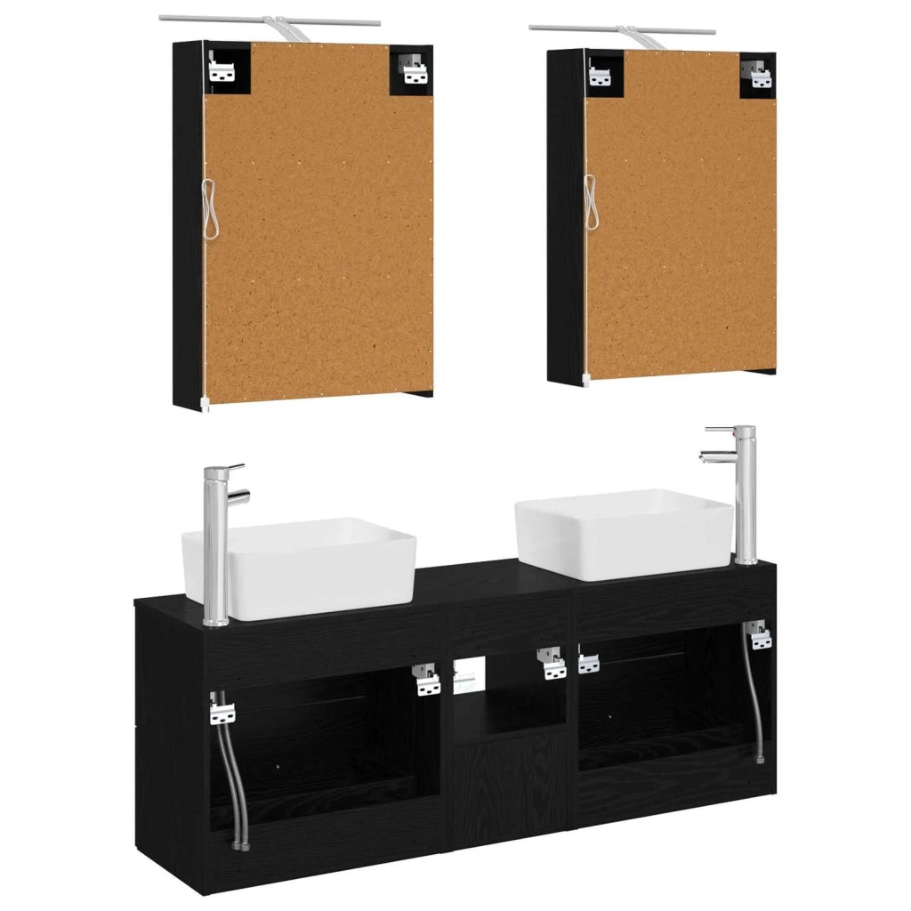 Set di mobili per il bagno 5 pcs Rovere Nero 3406832