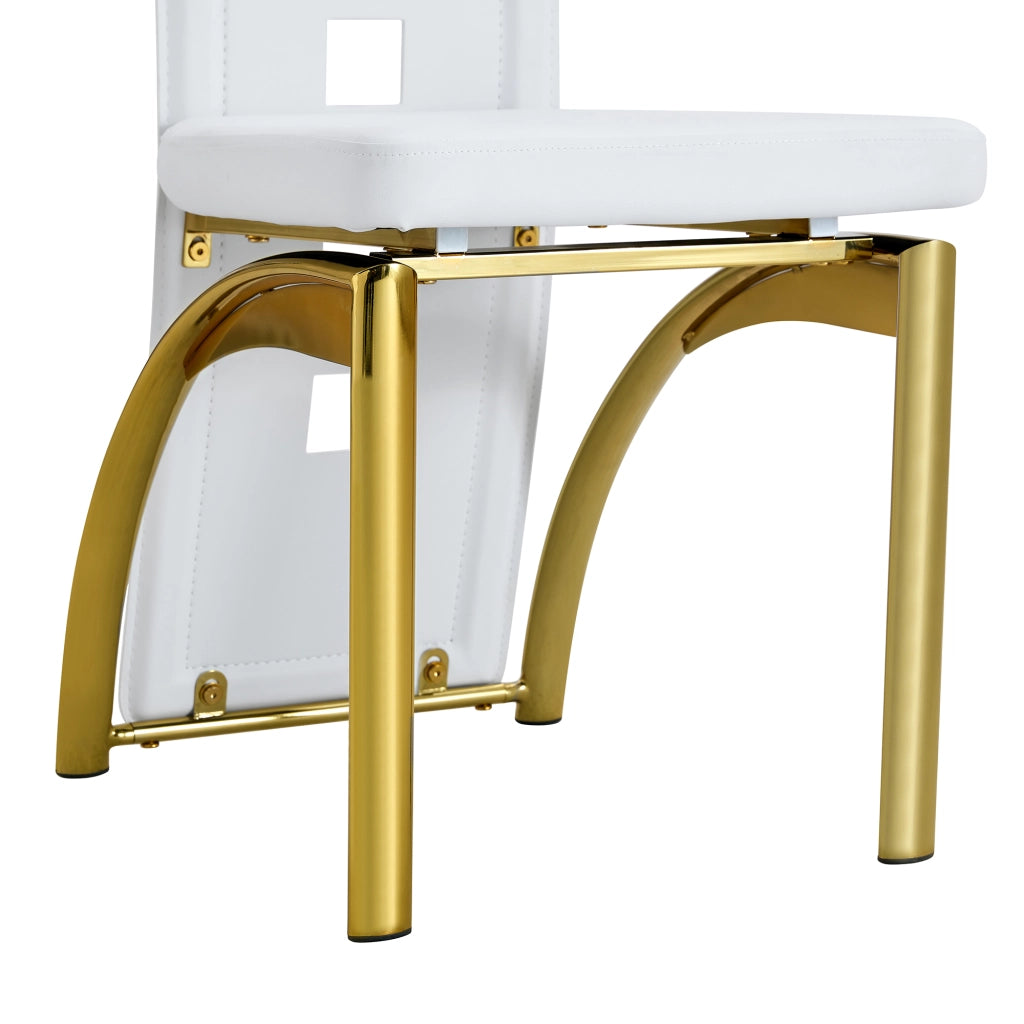 Set tavolo da pranzo e sedie con 1 tavolo rotondo e 4 sedie; vetro temperato; metallo e similpelle bianco e oro