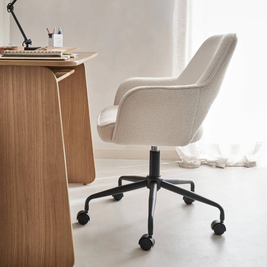 Sedia da ufficio bouclé con rotelle, bianco