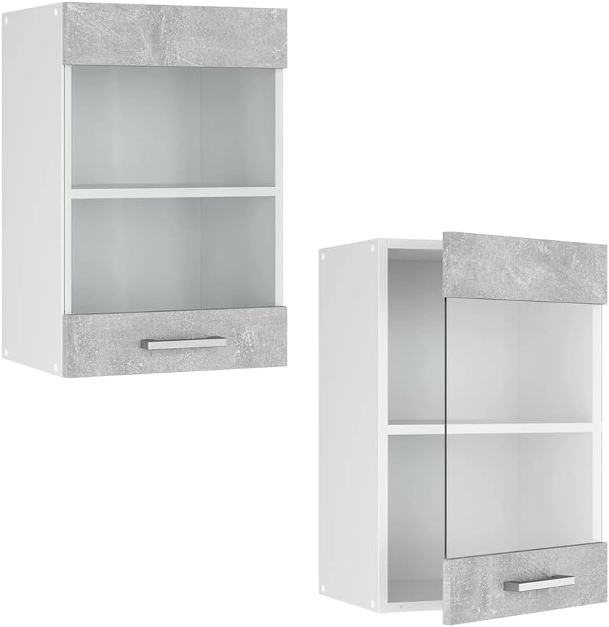 Mobile da cucina in vetro R-Line, Calcestruzzo, 40 cm, per la libera combinazione all'interno di sistemi cucina modulari