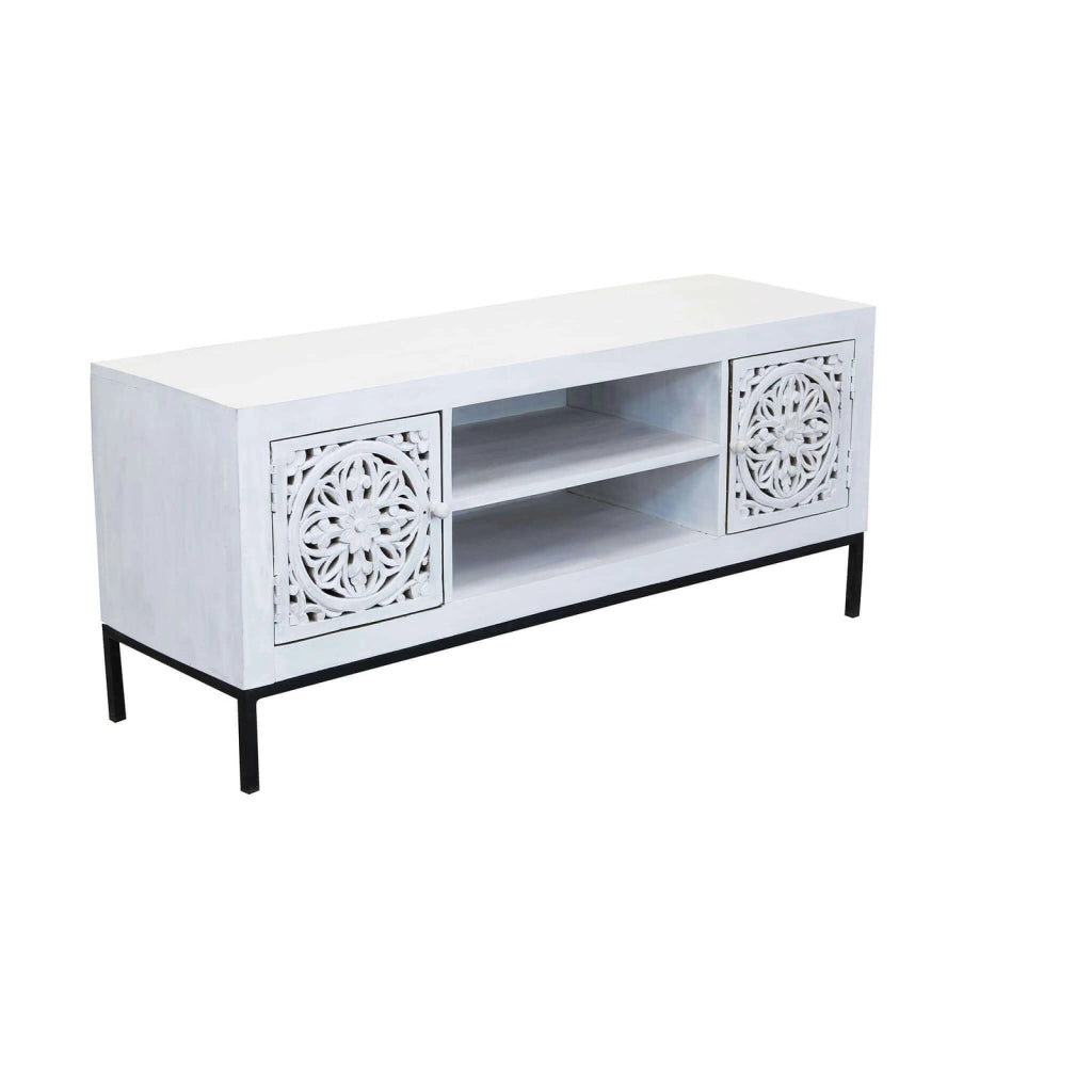 Porta tv con decoro 2 ante 2 ripiani in Legno Metallo cm 130x40x55 - KONNOR