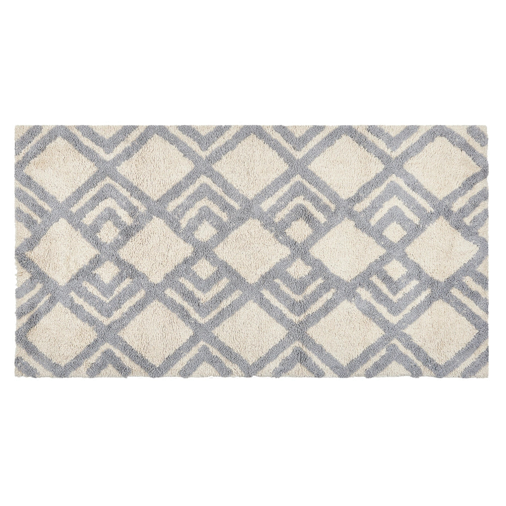 Tappeto beige e grigio 80 x 150 cm cotone fatto a mano motivo geometrico soggiorno camera da letto