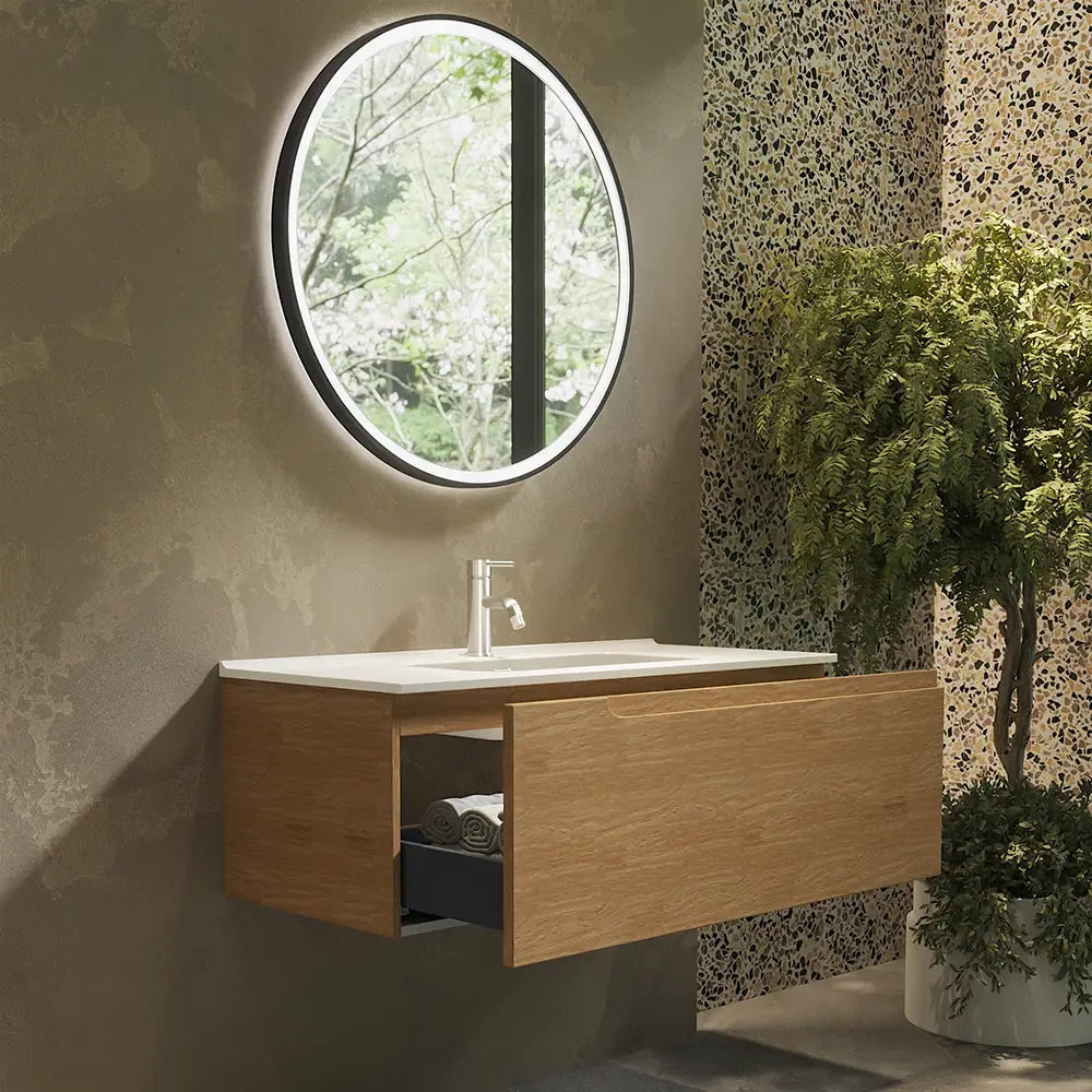 Mobile bagno sospeso 60 cm un cassetto rovere chiaro con lavabo  | Moor