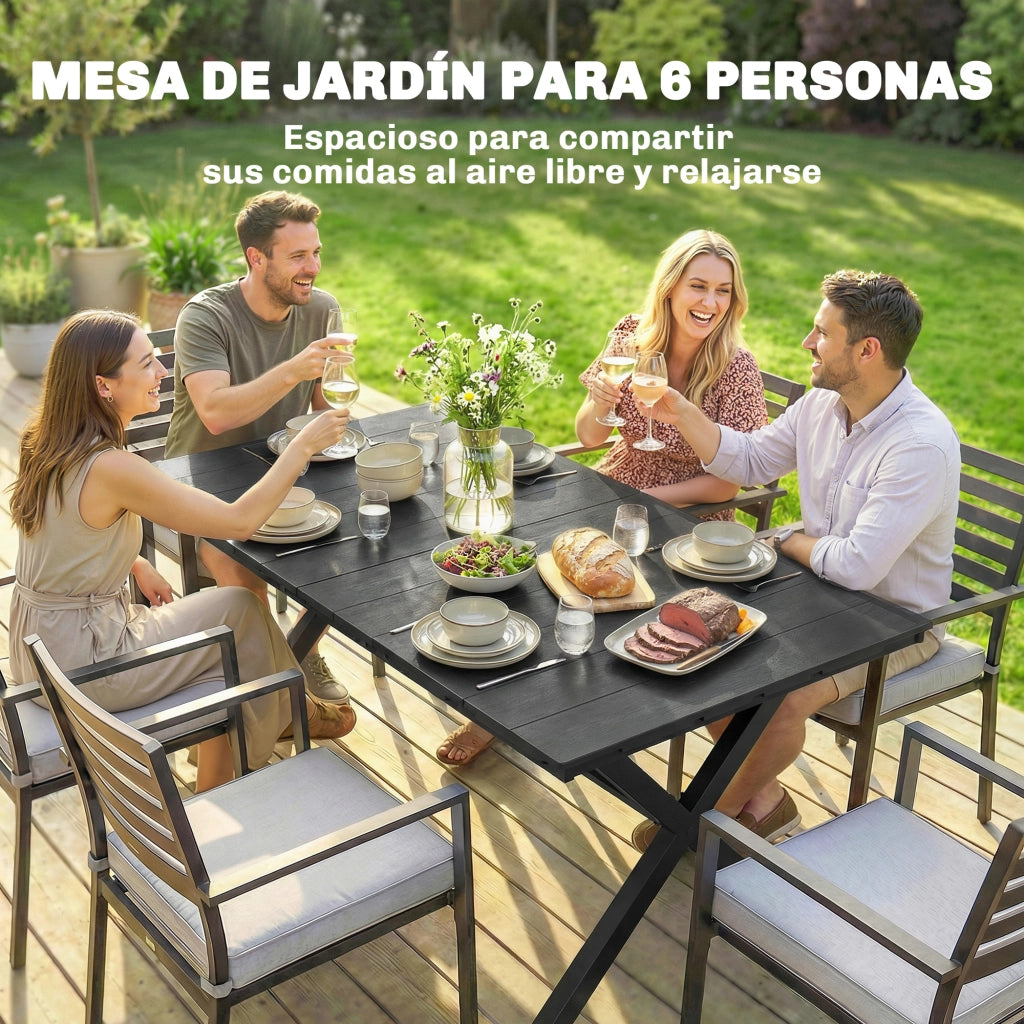 Tavolo da pranzo da giardino per 6 persone in legno e metallo ¨C zephmum ¨C Nero 150x90x74 cm