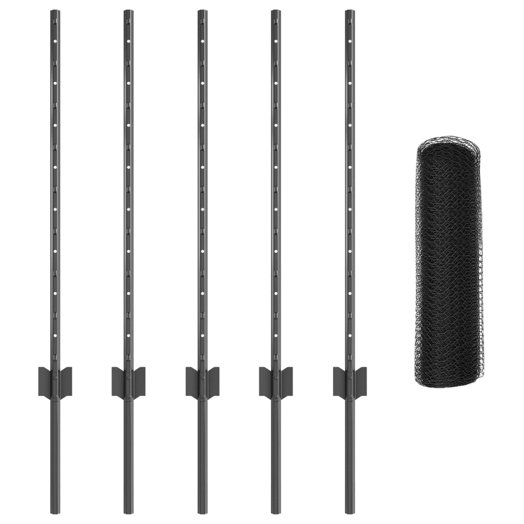 Posti per Recinzione  5 pz U-Channel Grigio 80 cm Acciaio