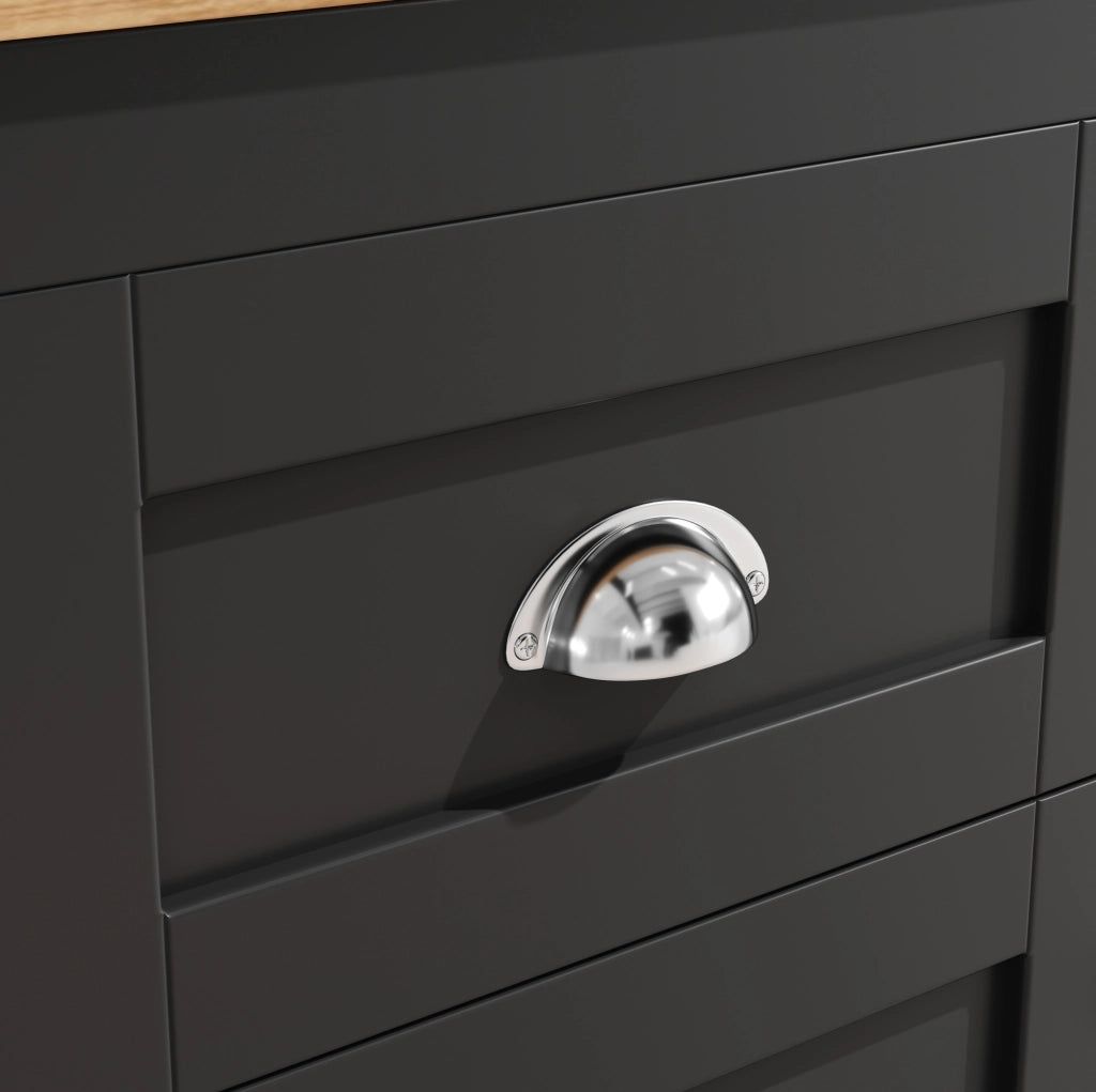 Credenza alta 120x40x179 cm con LED; 4 ante e 3 cassetti; MDF e metallo; nera