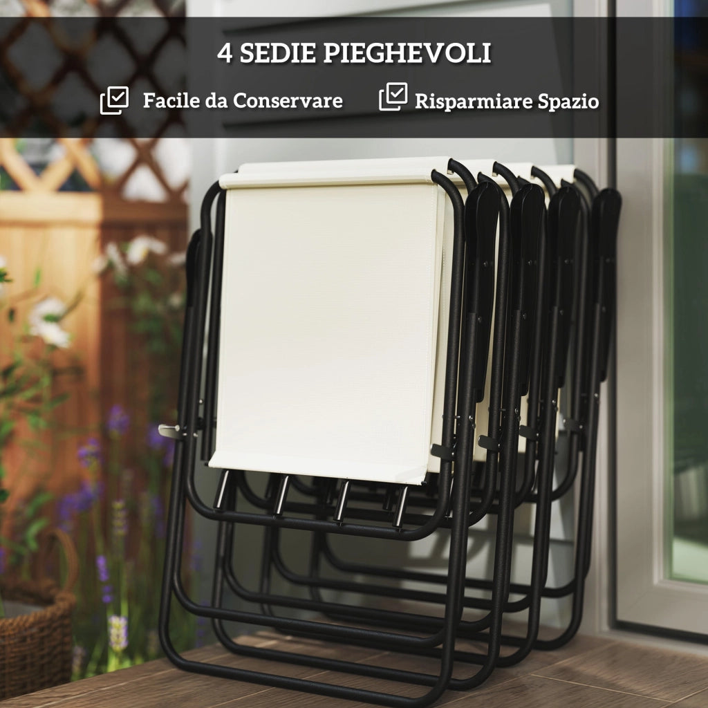 Set da Giardino 6 Pezzi con 4 Sedie Pieghevoli Ombrellone e Tavolo Rotondo  Crema Grigio e Nero