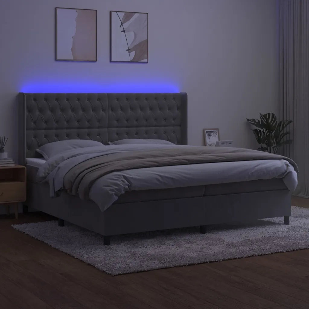 Letto a Molle Materasso e LED Grigio Chiaro 200x200 cm Velluto 3139763