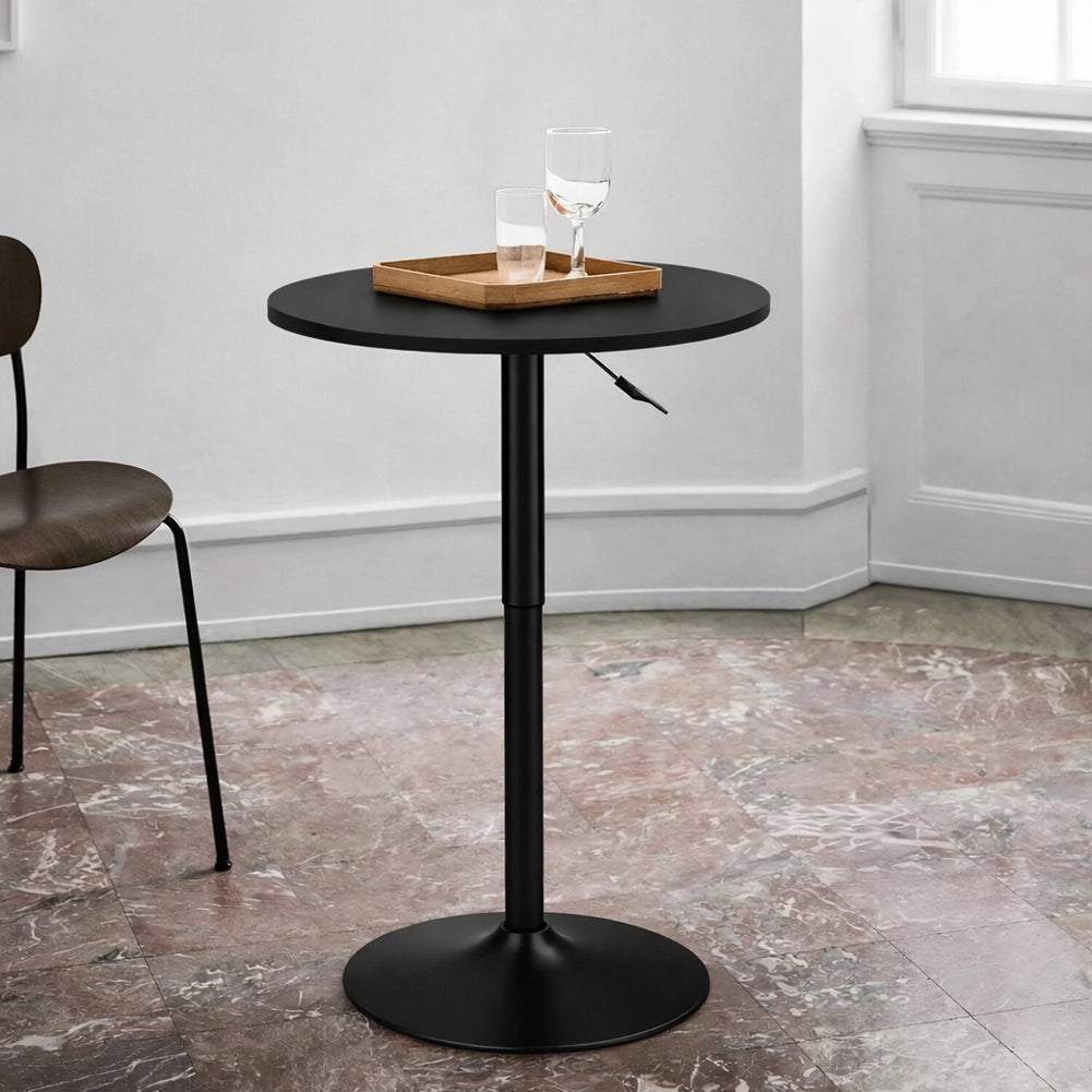 Tavolo Bar Girevole Ø60x70-91 cm con Altezza Regolabile in MDF e Metallo Nero