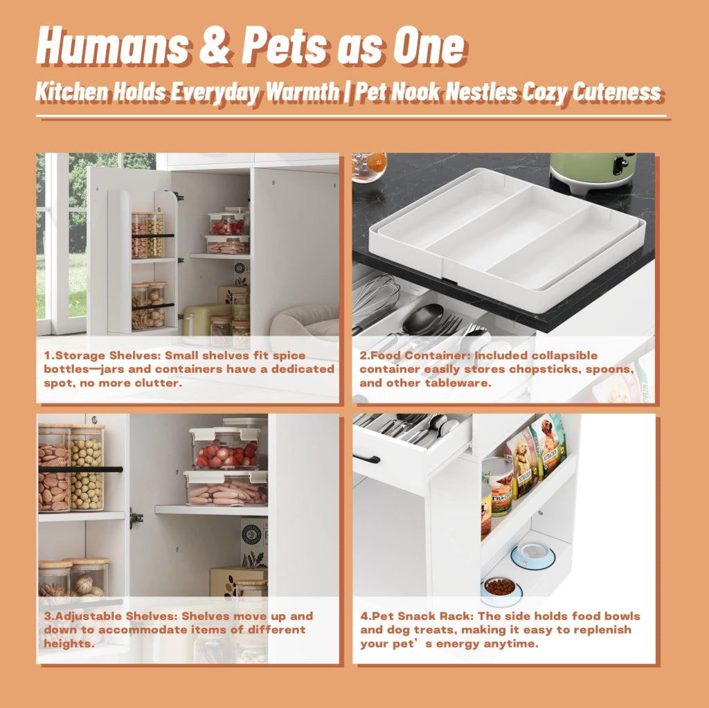 Carrello da cucina con area pet e 3 cassetti