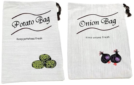 Borse di stoccaggio per patate 2 pezzi - Borse di stoccaggio in cotone - Borse per cipolle - Rivestimento illuminante - Adatto per frutta/verdura - Organizzare e conservare freschi