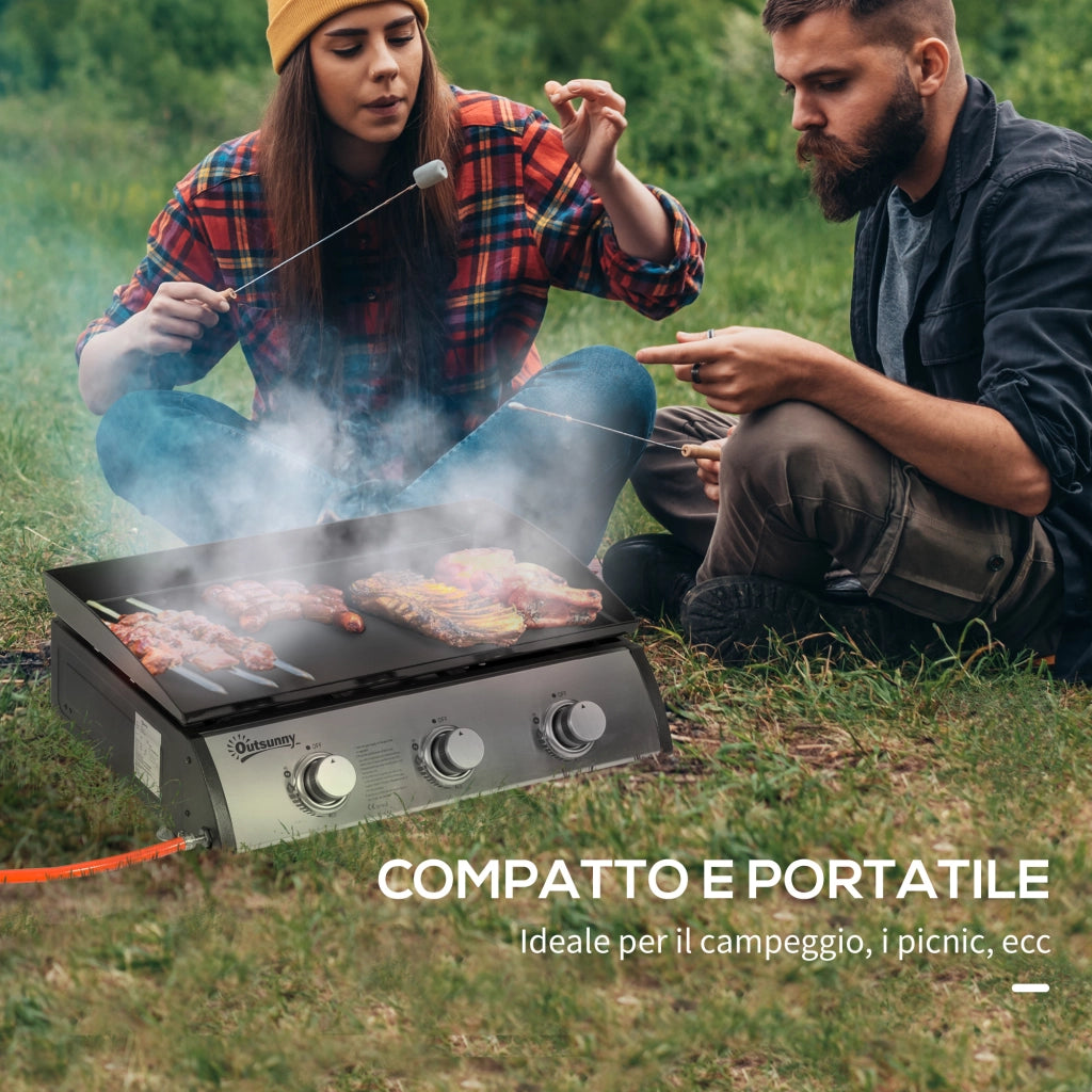 Piastra Barbecue a Gas da Tavolo con 3 Bruciatori ¨C zephmum ¨C Nero 62x46x21cm