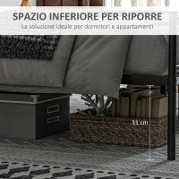 Struttura Letto Matrimoniale in Acciaio 160x200cm con Doghe, Testiera e Pediera - Nero