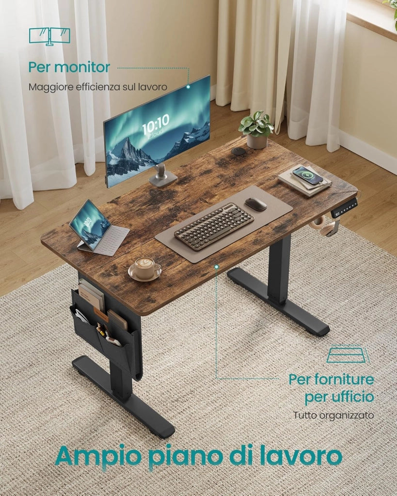 SONGMICS Scrivania Regolabile in Altezza Elettrica, 100 x 60 cm, Scrivania Elettrica, Tavolo con Memoria per 4 Altezze, Porta USB-C, Marrone Vintage LSD130KD01