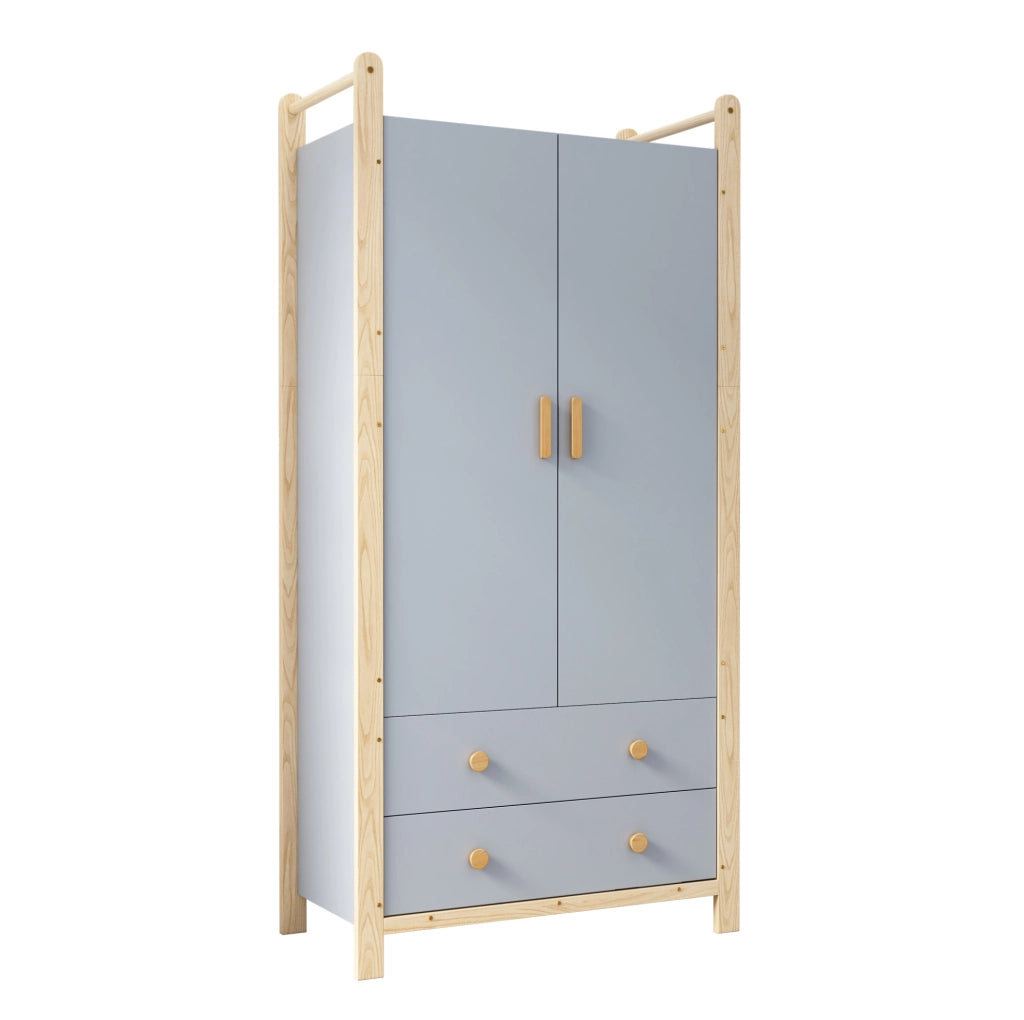 Armadio 90x45x180 cm blu; pannello truciolare con 2 ante e 2 cassetti