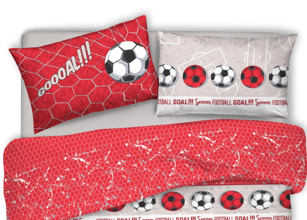 Copripiumino Sacco Piumone Pensieri Delicati Cotone Disegno Calcio - Singolo - Rosso