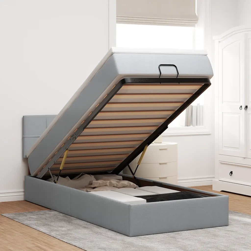 Pouf Letto con Materasso e LED Grigio Chiaro 80x200cm Tessuto 3312263