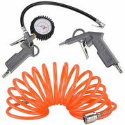 Trade Shop - Kit Compressore Doppia Pistola Soffiaggio Aria Compressa Tubo 5mt Manometro 3pz -
