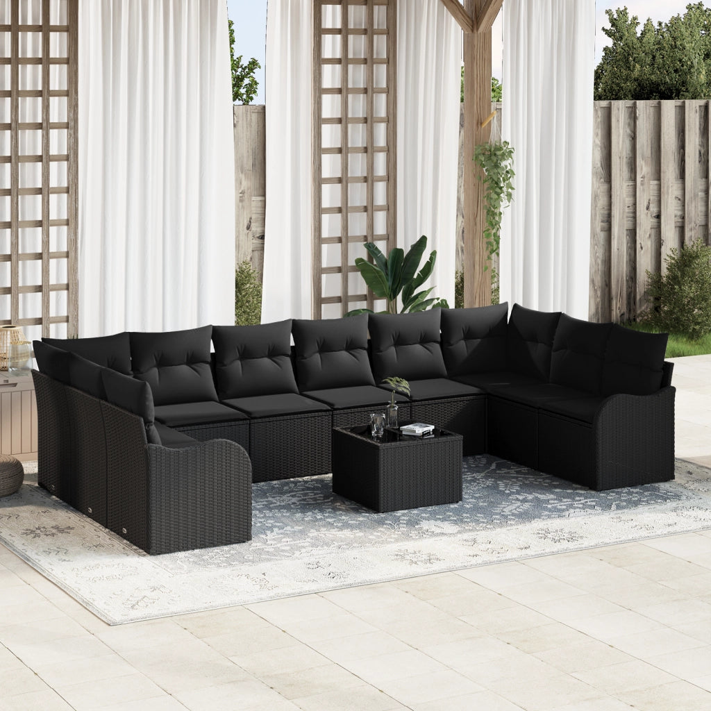 Set da Giardino  con 11 Pezzi e Cuscini Beige in Polyrattan
