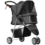 Passeggino per Cani Pieghevole con Portabicchieri e Cestino, in Acciaio e Poliestere, 75x45x97 cm, Grigio Carbone