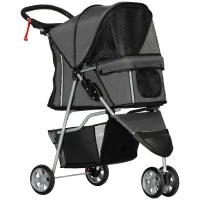 Passeggino per Cani Pieghevole con Portabicchieri e Cestino, in Acciaio e Poliestere, 75x45x97 cm, Grigio Carbone