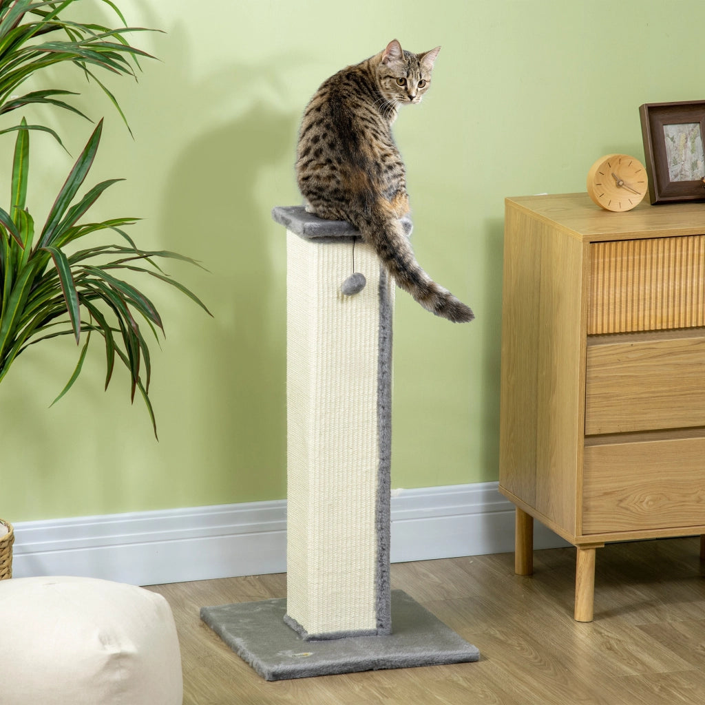 Rascador per Gatti con Post in Sisal e Palla Sospesa ¨C zephmum ¨C Grigio 41x41x81 cm