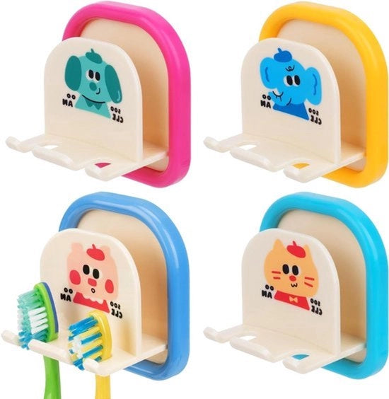Trovatori per denti per bagno - Montaggio a parete - Plastica - Autoadesivo - Appoggio per spazzola da denti - Accessorio bagno - Compatibile con Colgate e GUM - Set da 4 - Per doccia - Per bambini