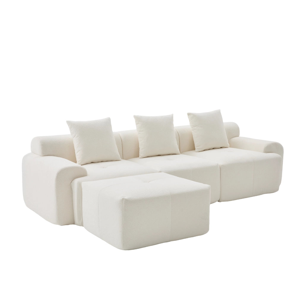 Divano Angolare Modulare 3 Posti con Poggiapiedi ¨C Xylo ¨C Beige, Memory Foam, 268x102x78 cm