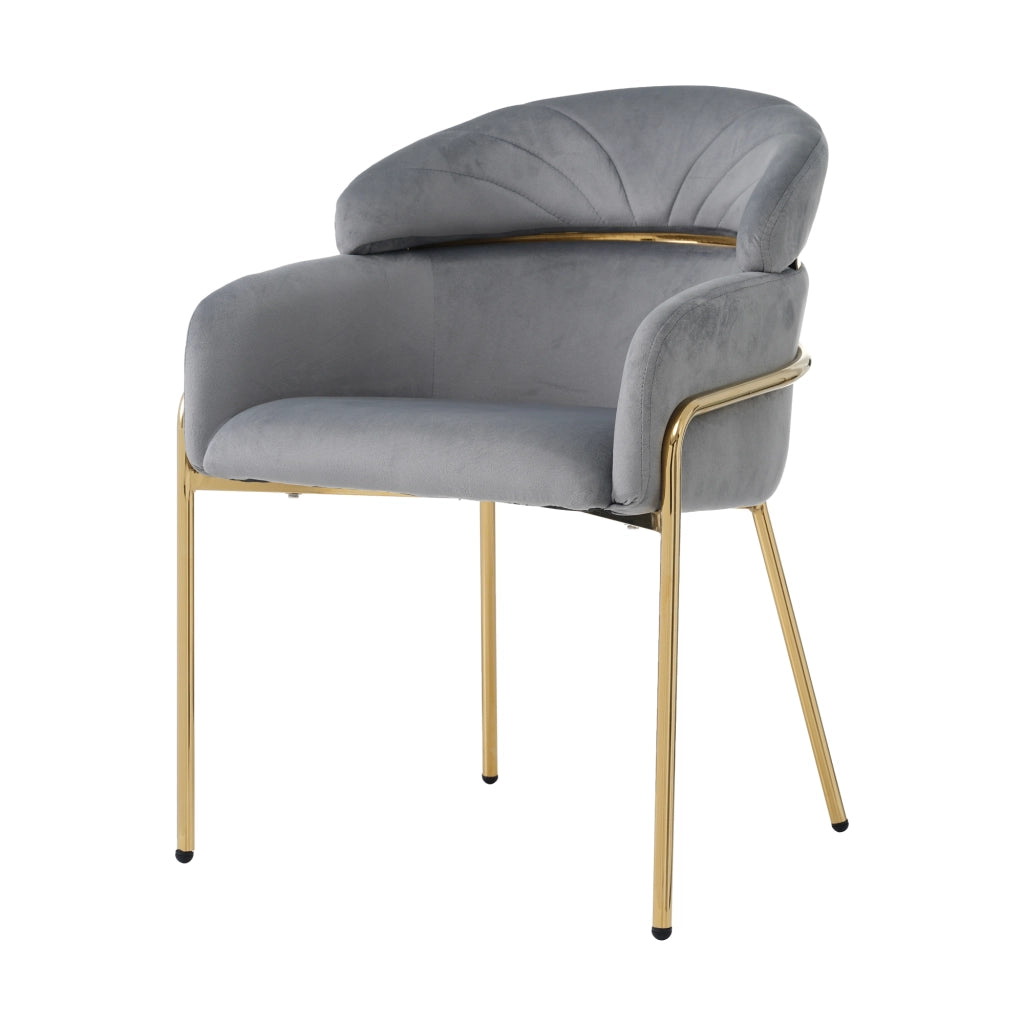 Chaise de salle à manger in velluto con quattro gambe in metallo, seduta ergonomica, grigio, 59.69 × 59.69 × 55.88 cm