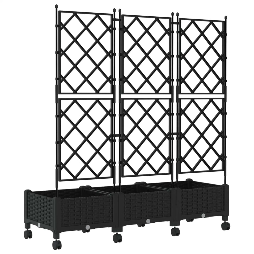 Vaso da giardino con grigliato e ruote 3 pz Nero PP 3423072