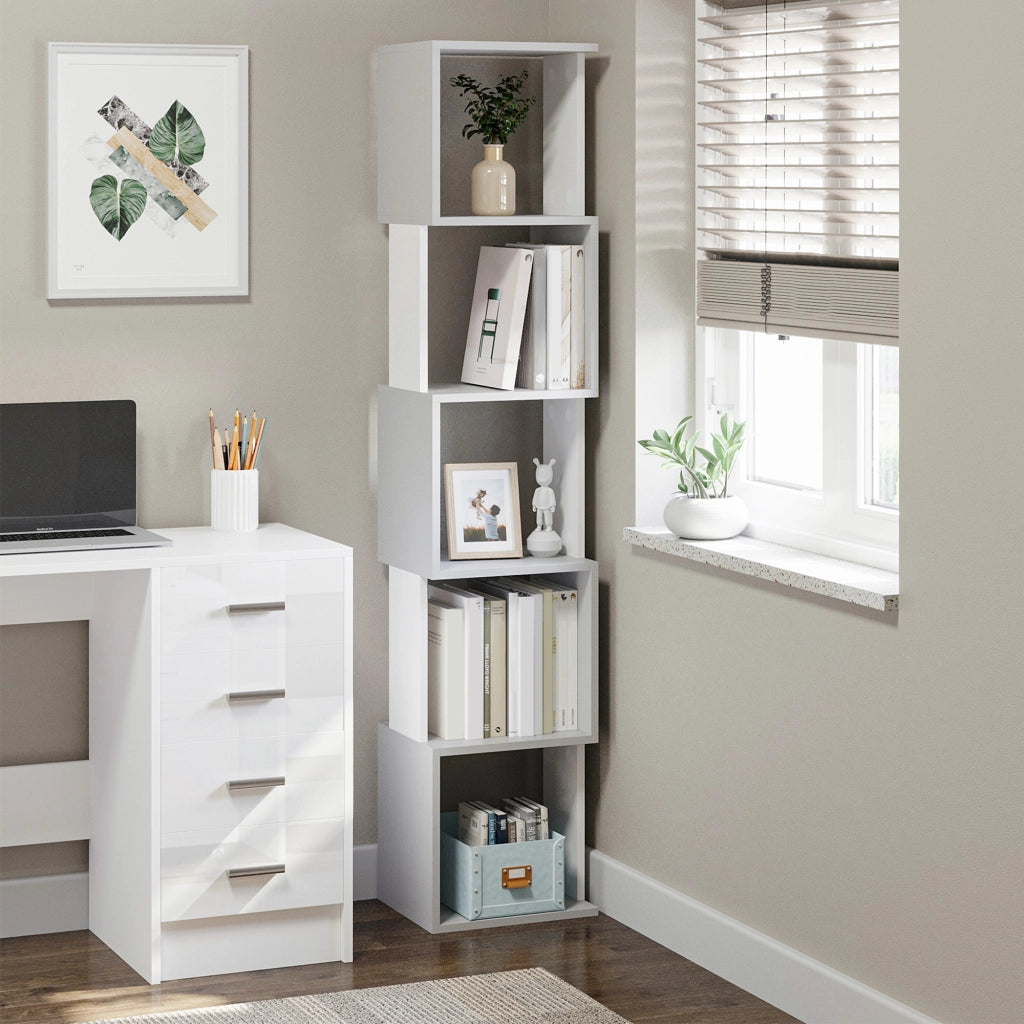 Libreria a S con 5 Ripiani per Libri ¨C zephmum ¨C 33x28x161 cm Bianco Grigio