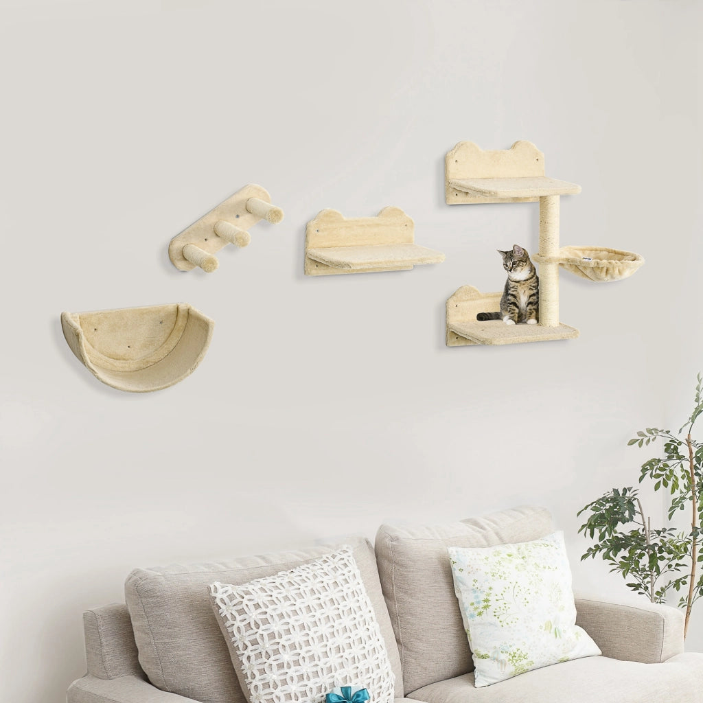 Casetta per gatti con scala, amaca, piattaforma e albero tiragraffi ¨C Zephmum ¨C Beige