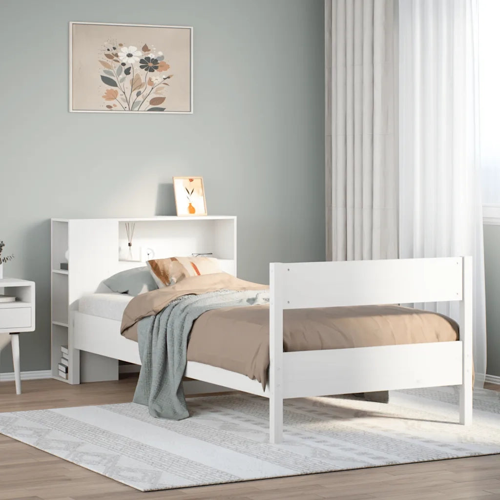 Letto con Libreria senza Materasso-Struttura Letto con contenitore 75x190 cm in Legno Pino 158000