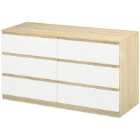 Cassettiera 6 Cassetti Moderna in Legno, 135x48x77cm, Bianco e Colore Legno