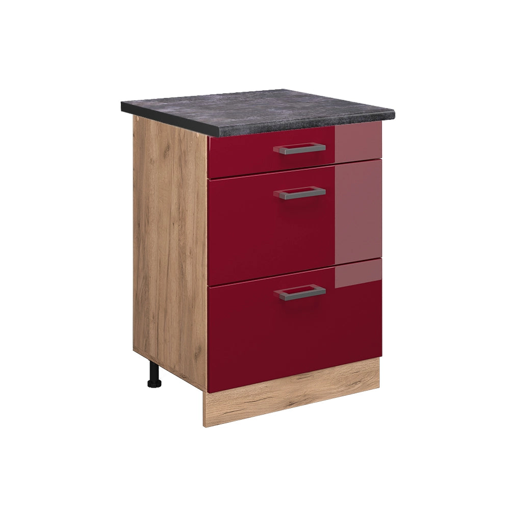 Vicco Mobiletto base per cucina Rosso lucido 60 cm con cassetti, PL Antracite