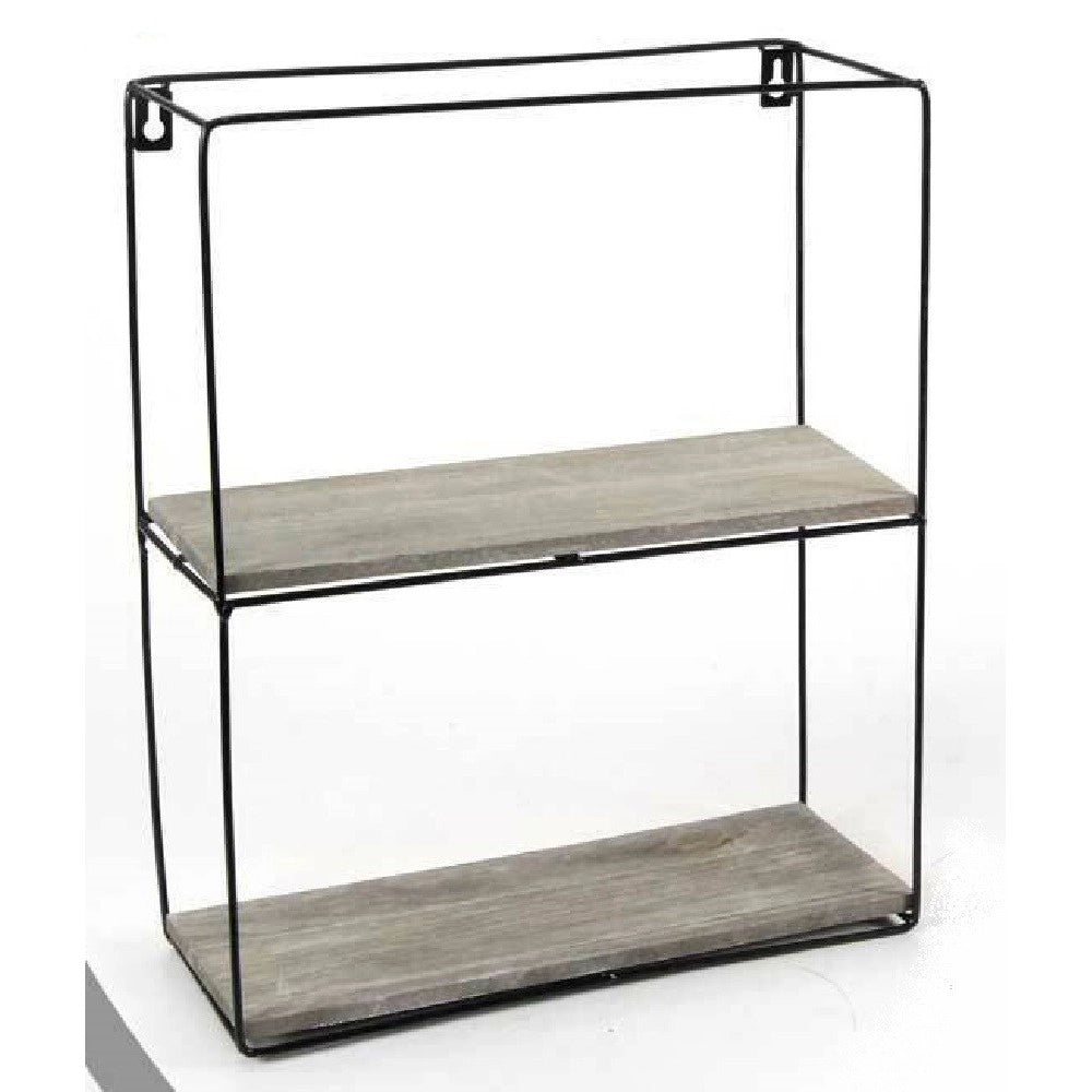 Trade Shop - Bacheca Porta Oggetti Metallo Rettangolare Parete 2 Mensole Legno 32x12x38cm 751967 -