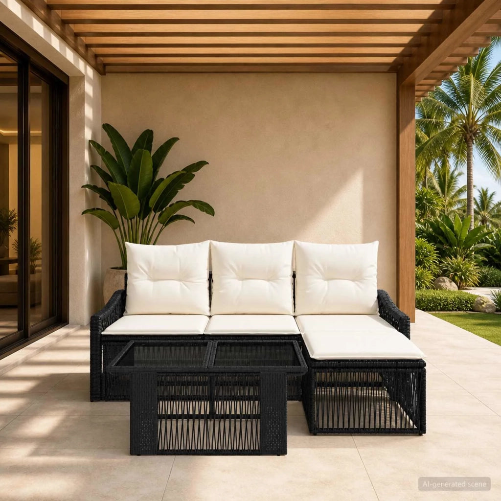 Set Divano da Giardino 5 pz Nero e Bianco Crema polyrattan 3437239